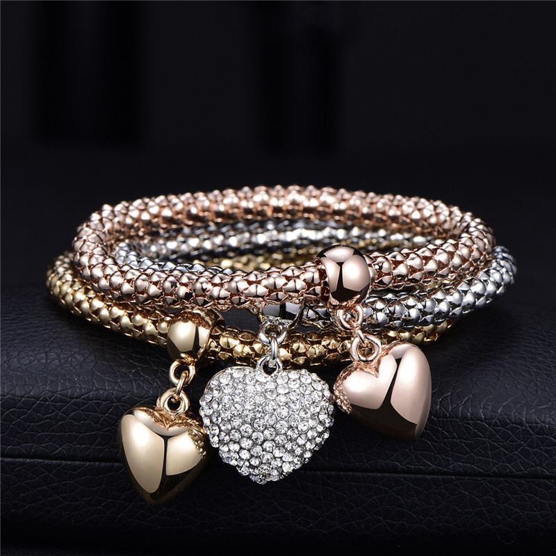 Prinzessin - | Rose Herz mit zu Gold | 3teiliges Stolberg Armband Zirkonia-Silber Serie ❤️