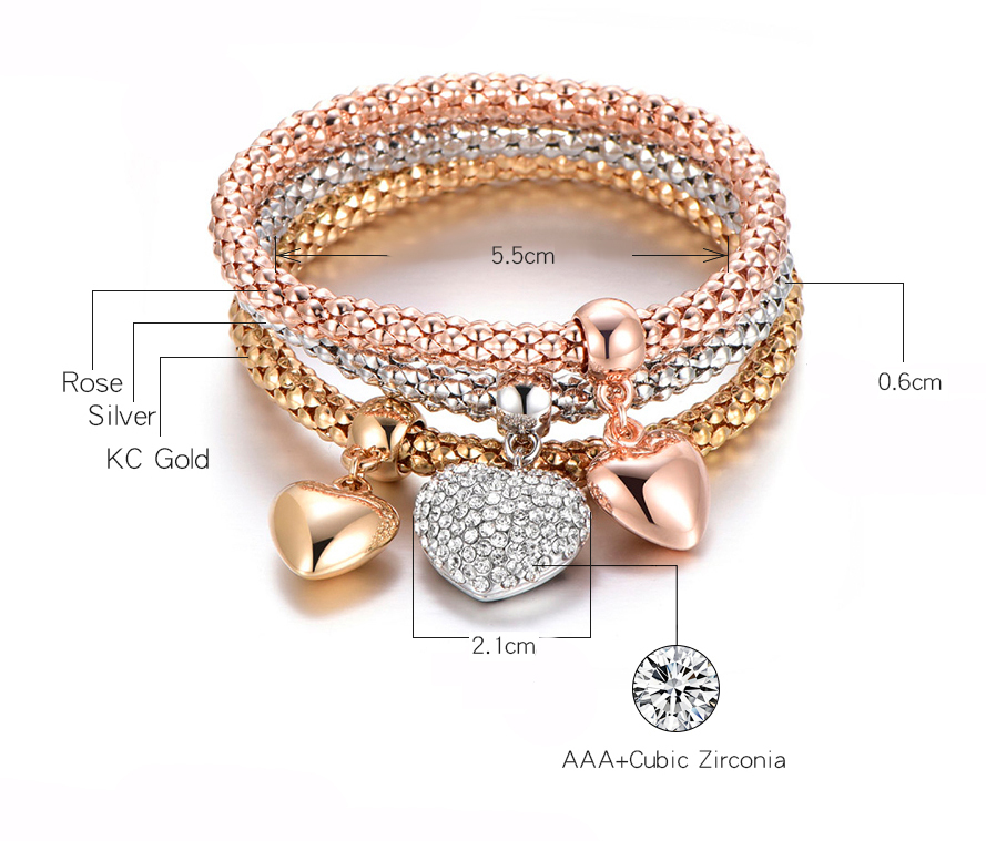 Armband Serie | ❤️ - Gold Prinzessin Zirkonia-Silber mit Rose Stolberg Herz | zu 3teiliges