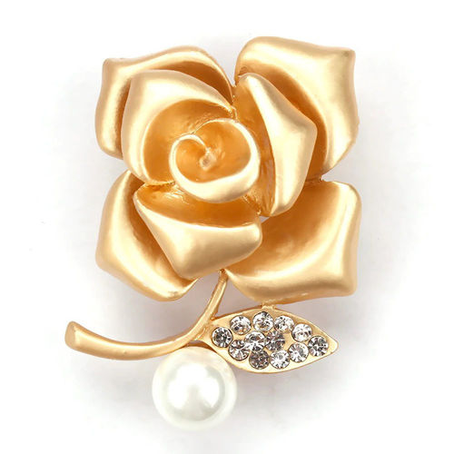 Vintage Brautschmuck | Rose - Brosche mit Kunst-Perle und Zirkonia-Kristallen
