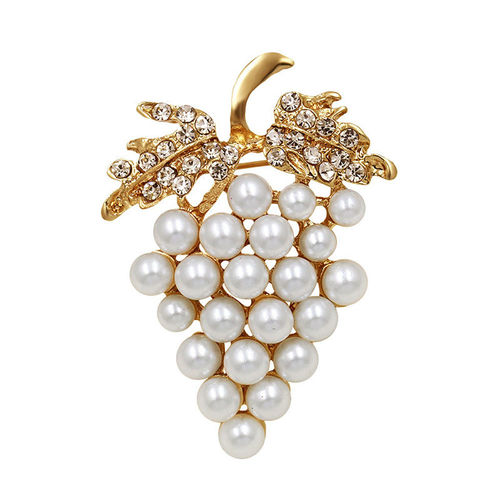 Vintage Brautschmuck | Trauben | Weinreben Brosche mit Perlen und Kristallen