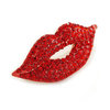 Brosche " Kuss - Lippen" mit glitzernden Kristallen-Rot