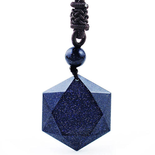 Sechseck | Hexagon Anhänger " Stein der Kreativität " - Sandstein - Blau