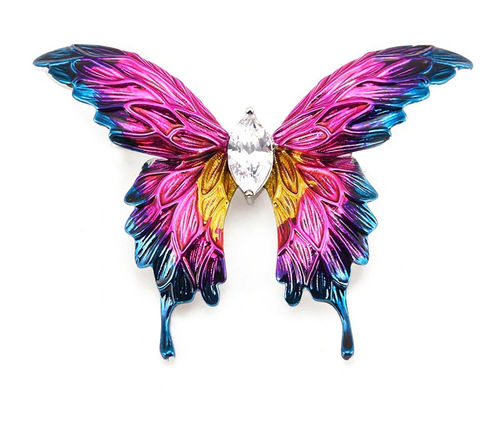 Extravagante Brosche | Anstecknadel " Schmetterling" mit Kristall - Blau - Bunt - Pink