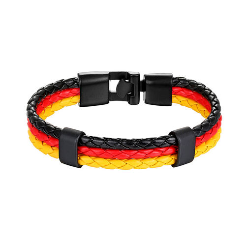 Fan - Armband Deutschland aus geflochtenem Leder - Schwarz - Rot - Gold