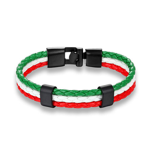 Fan - Armband Italien aus geflochtenem Leder - Grün - Weiß - Rot