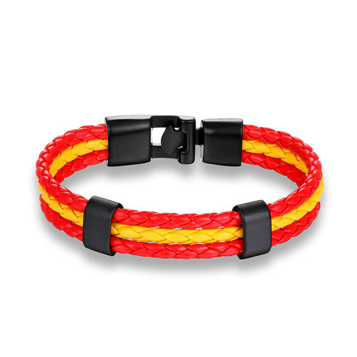 Fan - Armband Spanien aus geflochtenem Leder - Rot - Gelb - Rot
