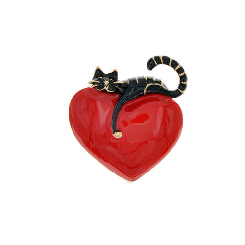 Herz Brosche | Anstecknadel mit Katze