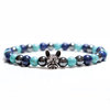 Stylisches, Perlen Armband "Bully" mit Französischer Bulldogge Kopf -Symbol-Türkis/Blau/Silber
